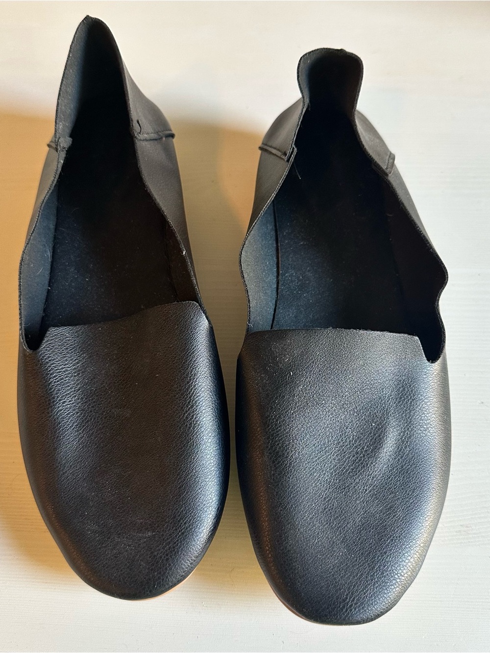 Women's Black Leather Slip-On Flats